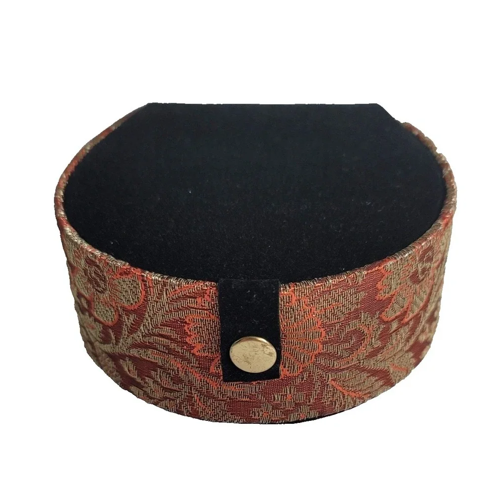 Tapestry Fabric Jewelry‎ Trinket Box Black Velvet Lined Small Round Keepsake